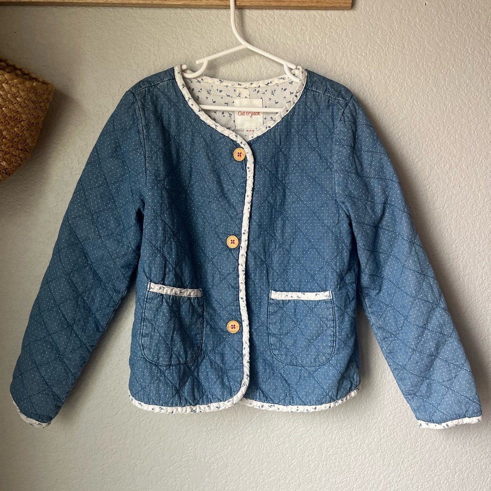 Cat & Jack Blue Quilted Jacket with White Trim